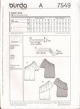 Burda 7549 Sewing Pattern, Blouse, Size 8-20, Uncut, Factory Folded