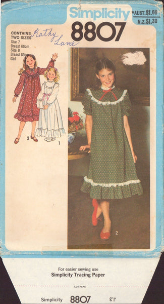 Simplicity 8807 Sewing Pattern, Girls' Dress, Size 7-8, Uncut, Factory Folded