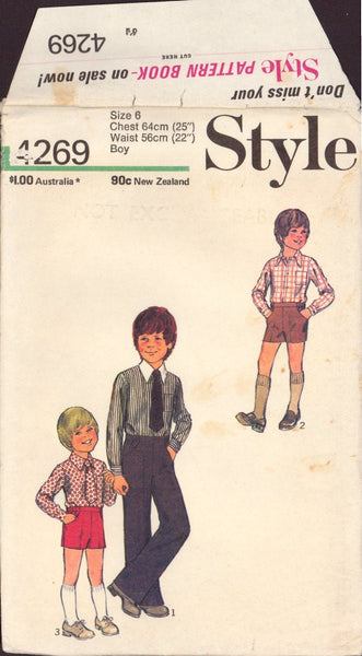 Style 4269 Sewing Pattern, Boys' Pants or Shorts, Shirt and Tie, Size 6, Partially Neatly Cut, Complete