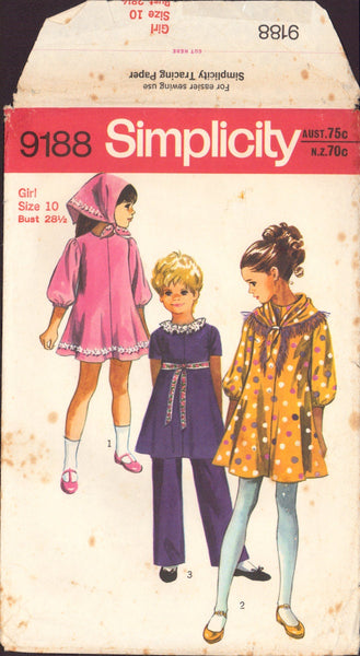 Simplicity 9188 Sewing Pattern, Girls' Dress, Scarf and Pants, Size 10, Partially Cut, Complete