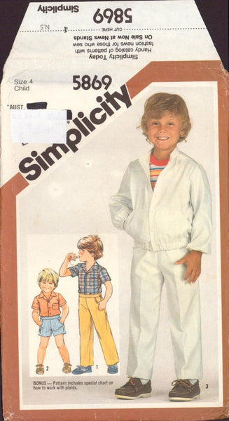 Simplicity 5869 Sewing Pattern, Child's Pants or Shorts, Shirt and Unlined Jacket, Size 4, Neatly Partially Cut, Complete