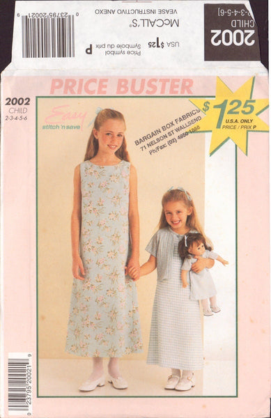 McCall's 2002 Sewing Pattern, Girls' Dress and Jacket with Matching Dress and Jacket for 18" Doll, Size 2-6, Uncut, Factory Folded
