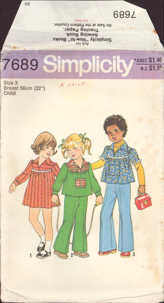 Simplicity 7689 Sewing Pattern, Child's Dress or Top and Pants, Size 3, Uncut