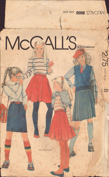 McCall's 8650 Sewing Pattern, Girls' Skirts, Girl Size 7, Cut, Complete