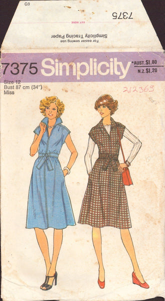Simplicity 7375 Sewing Pattern, Dress or Jumper, Size 12, Cut, Complete