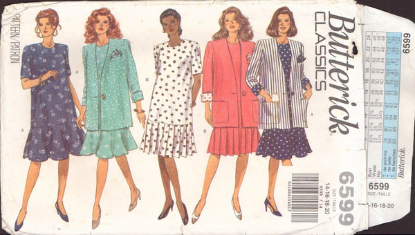 Butterick 6599 Sewing Pattern, Maternity Jacket, Dress and Hankie, Size 14-20, Uncut, Factory Folded