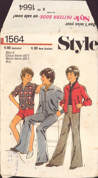 Style 1564 Sewing Pattern, Boys' Jacket, Pants and Shorts, Size 6, Cut, Complete