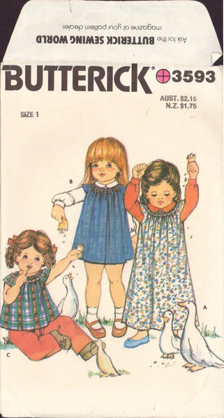 Butterick 3593 Sewing Pattern, Toddler's Dress and Top, Size 1, Cut, Complete