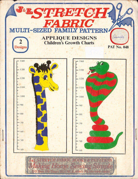 J&L 048 Sewing Pattern, Children's Growth Charts, Uncut, Factory Folded