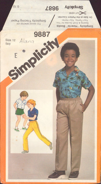 Simplicity 9887 Sewing Pattern, Boys' Shirt and Pants or Shorts, Size 10, Partially Cut, Complete OR Size 12, Neatly Cut, Complete
