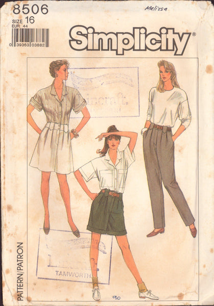 Simplicity 8506 Women's Pants, Skirt and Shorts, Size 16, Cut, Complete
