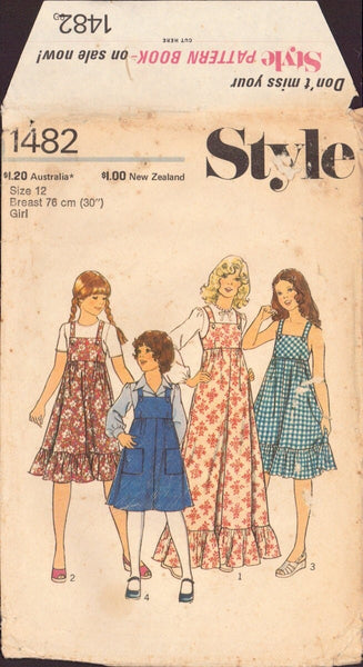 Style 1482 Sewing Pattern, Girls' Pinafore or Dress, Size 12, Cut, Complete