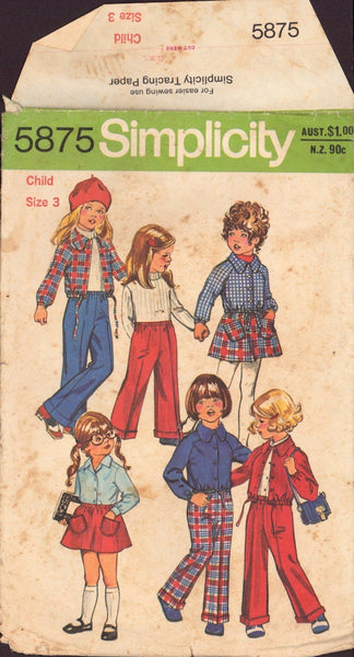 Simplicity 5875 Child's Shirt-Jacket and Short Skirt, Size 3, Cut, INCOMPLETE
