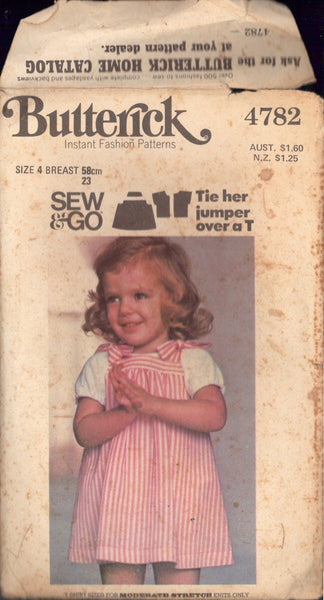 Butterick 4782 Sewing Pattern, Toddlers' Jumper and T-Shirt, Size 4, Partially Cut, INCOMPLETE