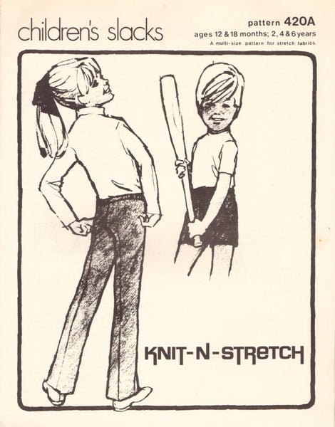 Knit-n-Stretch Sewing Pattern, Children's Slacks, Size 12&18 months, 2-4-6 years, Uncut, Factory Folded