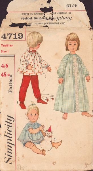 Simplicity 4719 Sewing Pattern, Toddlers' Nightgown and Pajama, Size 1, Cut, Complete