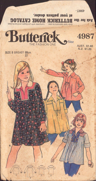 Butterick 4987 Sewing Pattern, Girls' Dress and Top, Size 8, Cut, Complete