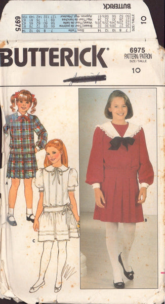 Butterick 6975 Sewing Pattern, Girls' Top and Skirt, Size 10, Cut, Complete