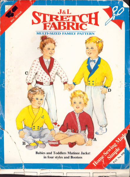 J&L 058 Sewing Pattern, Babies' and Toddler's Matinee Jacket and Bootees, Size 000-00-0-1-2, Uncut