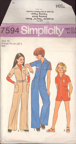 Simplicity 7594 Sewing Pattern, Girls' Jumpsuit, Size 12, Partially Cut, Complete