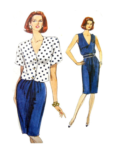 Vogue 7802 Semi-Fitted, Unlined Jacket and Sleeveless Dress Uncut Factory Folded Sewing Pattern Size 8-12