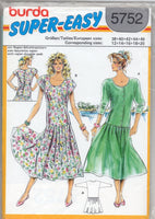 Burda 5752 Raglan Sleeve, Scoop Neck Drop Waist Dress with Two Sleeve Lengths, Uncut, Factory Folded Sewing Pattern Multi Size 12-20