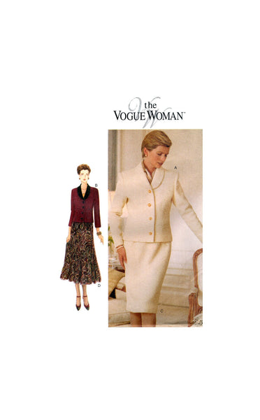 Vogue 9292 Lined, Above Hip Jacket and Tapered or Flared Skirt, Uncut, Factory Folded Sewing Pattern Size 8-12