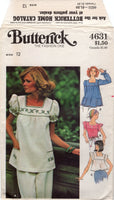 Butterick 4631 Square Neckline Boho Tops with Sleeve Style/Length Variations, Uncut, Factory Folded Sewing Pattern Size 12 Bust 34