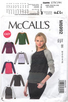 McCall's 6992 Fitted Pullover Tops with Hemline Variations, Neck and Sleeve Bands, Uncut, Factory Folded Sewing Pattern Size 8-16