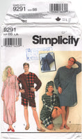 Simplicity 9291 Unisex Sleepwear: Pajamas, Nightshirt, Nightcap and Bag, Uncut, Factory Folded Sewing Pattern Size 42-48