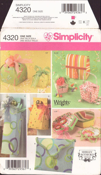 Simplicity 4320 Sewing Pattern, Fabric Gift Boxes, One Size, Uncut, Factory Folded