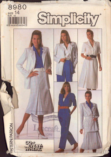 Simplicity 8980 Sewing Pattern, Skirt, Pants, Blouse, Jacket, Size 14, Uncut, Factory Folded