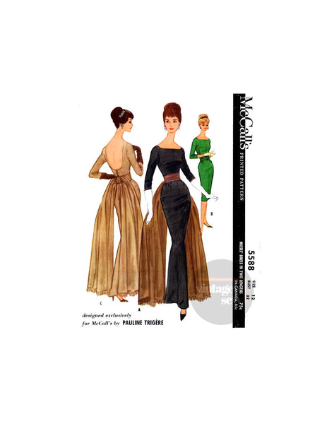 50s Sheath Dress in Two Lengths with Fringed Drape, Bust 32" (81 cm) McCall's 5588, Vintage Sewing Pattern Reproduction