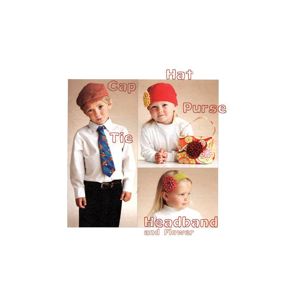 Kwik Sew 3833 Children's Cap, Tie, Purse and Flower Accessory, Uncut, Factory Folded Sewing Pattern Various Sizes