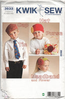 Kwik Sew 3833 Children's Cap, Tie, Purse and Flower Accessory, Uncut, Factory Folded Sewing Pattern Various Sizes