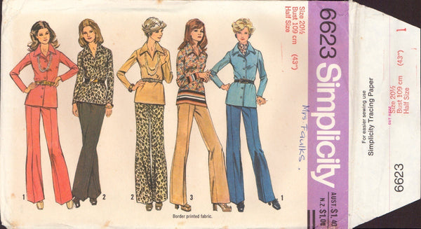 Simplicity 6623 Sewing Pattern, Blouse, Pants, Size 20.5, Neatly Partially Cut, Complete
