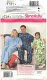 Simplicity 1731 Child, Teen, Adult Fleece Jumpsuit and Dog Coat, Uncut, Factory Folded Sewing Pattern Multi Size