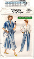 Vogue 7453 Top with Attached Tie Belt, Flared Skirt and Wide Leg Pants, Uncut, Factory Folded, Sewing Pattern Size 8-12