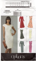 Vogue 8685 Fitted Dress in Two Lengths with Straight or Flared Skirt, Uncut, Factory Folded Sewing Pattern Size 6-12