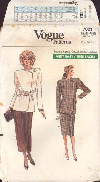 Vogue 7021 Sewing Pattern, Jacket and Skirt, Size 12-14-16, Uncut, Factory Folded