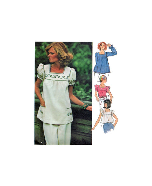 Butterick 4631 Square Neckline Boho Tops with Sleeve Style/Length Variations, Uncut, Factory Folded Sewing Pattern Size 12 Bust 34