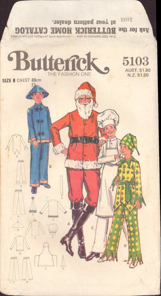 Butterick 5103 Sewing Patterns, Men's and Boys' Costumes, Size 8, Partially Cut, Complete