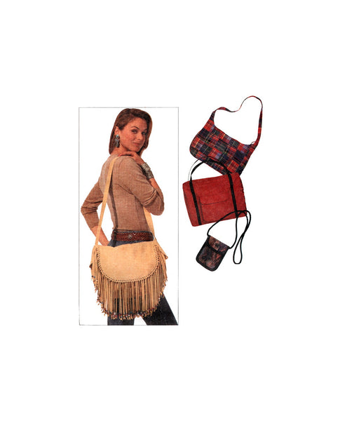 McCall's 7228 Fringed Shoulder, Tote, Duffle, Backpack, Water Bottle Bags, Uncut, Factory Folded Sewing Pattern Various Sizes