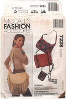 McCall's 7228 Fringed Shoulder, Tote, Duffle, Backpack, Water Bottle Bags, Uncut, Factory Folded Sewing Pattern Various Sizes
