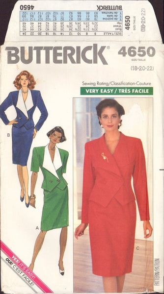 Butterick 4650 Sewing Pattern, Jacket and Skirt, Size 18-20-22, Uncut, Factory Folded