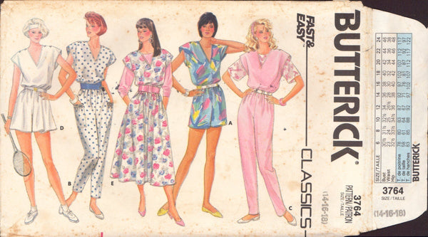 Butterick 3764 Sewing Pattern, Women's Jumper and Jumpsuit, Size 14-16-18, Partially Cut, Complete
