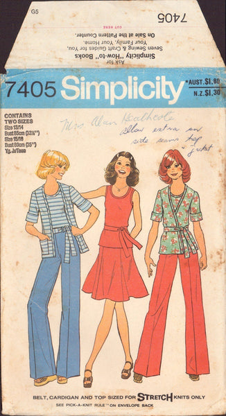 Simplicity 7405 Sewing Pattern, Girls' Cardigan, Top, Skirt and Pants, Jr. Size 13/14-15/16, Partially Cut, Complete