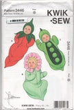 Kwik Sew 3446 Baby Costumes: Hot Pepper, Flower and Pea Pod, Uncut, Factory Folded Sewing Pattern Size NB-XL