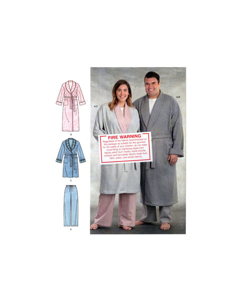Simplicity 8804 Unisex Robe in Two Lengths and Pull-On Pants, Uncut, Factory Folded Sewing Pattern Plus Size 52-62