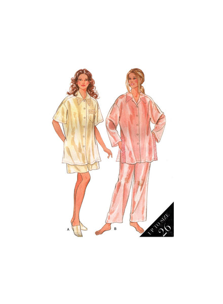 New Look 6302 Loose Fitting Pajamas/Pyjamas in Short and Long Styles, Part Cut, Complete Sewing Pattern Multi Plus Size 14-26